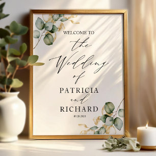 Elegant Gold Greenery Wedding Welcome Poster