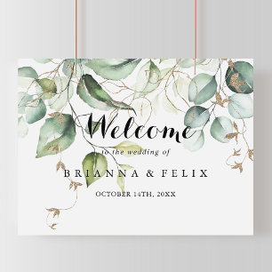 Elegant Gold Greenery Wedding Welcome Sign
