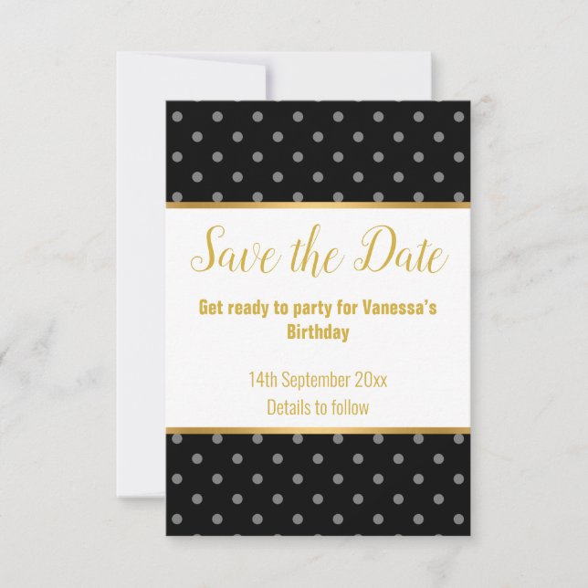 ELEGANT GOLD GREY BLACK SPOT RESPONSE RSVP CARD (Front)