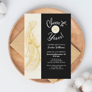 Elegant Gold Grey Cheers to 50 Years Birthday Invitation