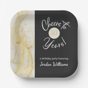 Elegant Gold Grey Cheers to 50 Years Birthday Paper Plate