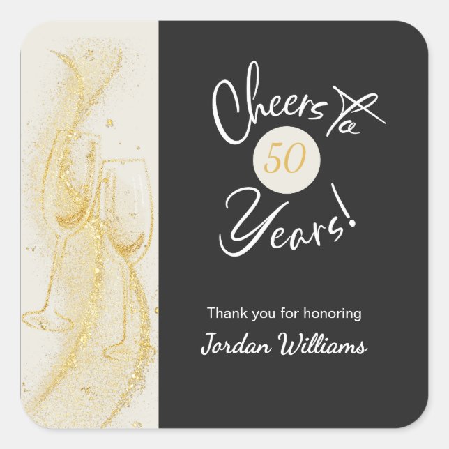 Elegant Gold Grey Cheers to 50 Years Birthday Square Sticker (Front)
