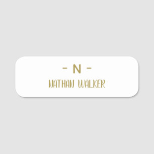 Elegant Gold & Grey Monogram I Minimalist Elegant Name Tag