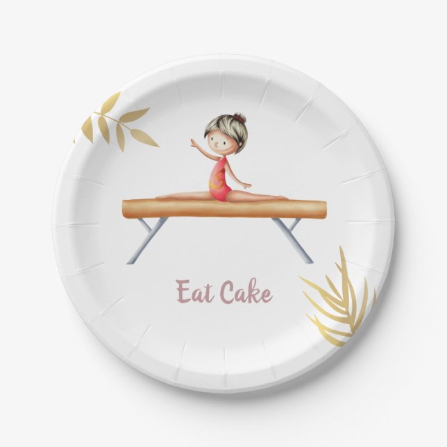 Elegant Gold Gymnast on Beam Eat Cake Party Paper Plate (Front)