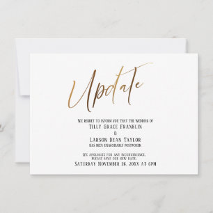Elegant Gold Handwriting Postponed Wedding Update Invitation