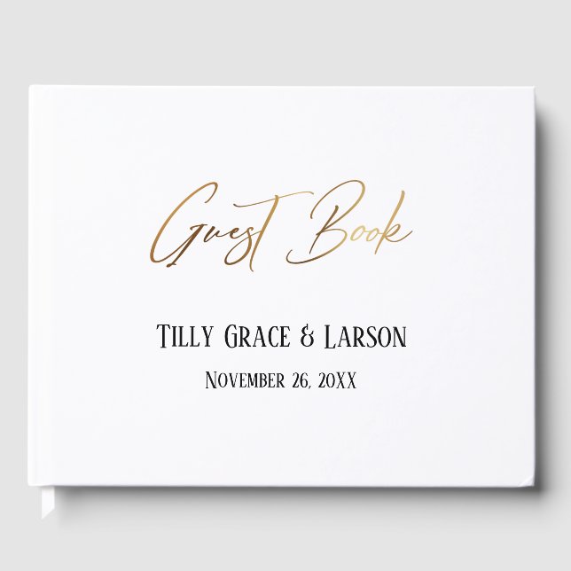 Elegant Gold Handwriting Simple Guest Book (Front)