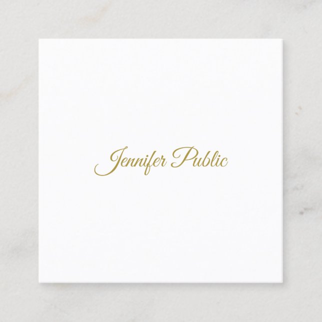 Elegant Gold Handwritten Script Minimalist Design Square Business Card (Front)