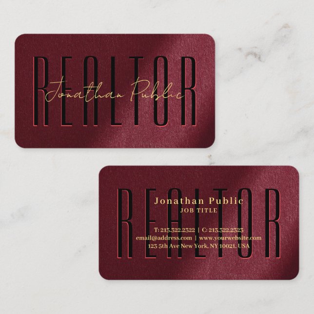 Elegant Gold Handwritten Script Name Realtor Business Card (Front/Back)