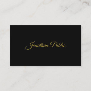 Elegant Gold Handwritten Script Sleek Black Plain Business Card