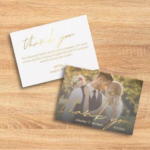elegant gold handwritten wedding photo thank you   card