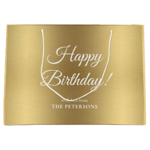 Elegant Gold Happy Birthday Name Large Gift Bag