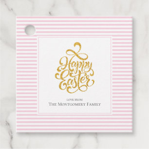 Elegant Gold Happy Easter Pink Striped Gift Tags