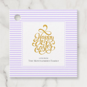 Elegant Gold Happy Easter Yellow Striped Gift Tags