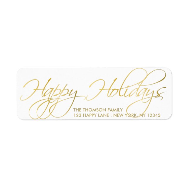 Elegant Gold Happy Holidays Hand Lettered Label (Front)