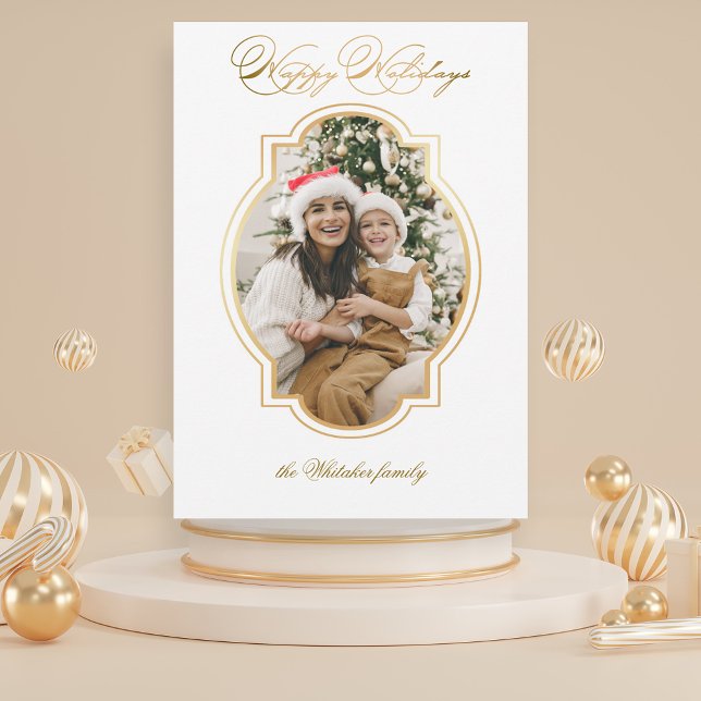 Elegant Gold Happy Holidays Script Photo  Holiday Card (Creator Uploaded)