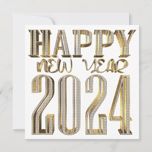 Elegant Gold Happy New Year 2024 Holiday Card (Front)