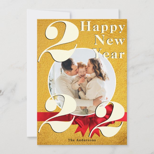 Elegant Gold Happy New Year Custom 2022 Photo Card (Front)