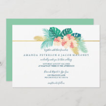 Elegant Gold Hawaiian Hibiscus Wedding Invitations