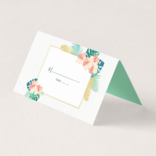 Elegant Gold Hawaiian Hibiscus Wedding Table Cards
