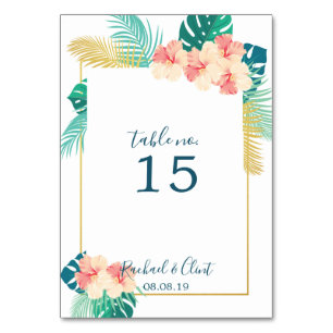 Elegant Gold Hawaiian Hibiscus Wedding Table Cards