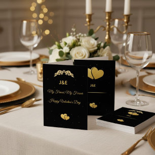Elegant Gold Heart & Black Gradient Personalized V Invitation
