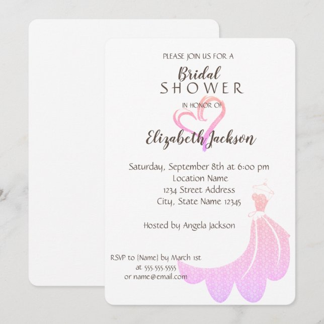 Elegant Gold  Heart, Dress  Bridal Shower Invitation (Front/Back)