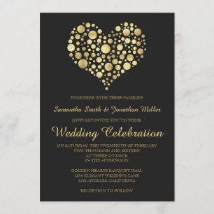 Elegant Gold Heart Dusty Black Wedding Invitation