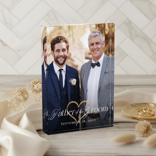 Elegant Gold Heart Father of the Groom Keepsake Photo Block (Elegant Gold Heart Father of the Groom Keepsake Photo Block)