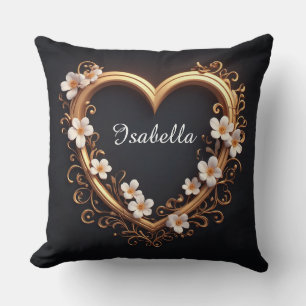 ✨ Elegant Gold Heart Floral Romantic Luxury Design Cushion