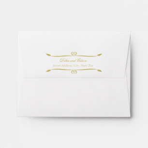 Elegant Gold Heart Flourish Wedding Return Address Envelope