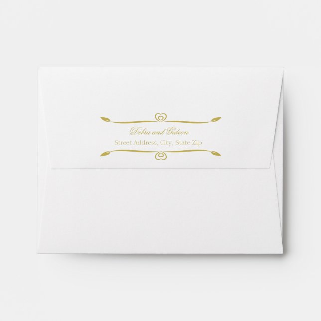 Elegant Gold Heart Flourish Wedding Return Address Envelope (Back (Top Flap))