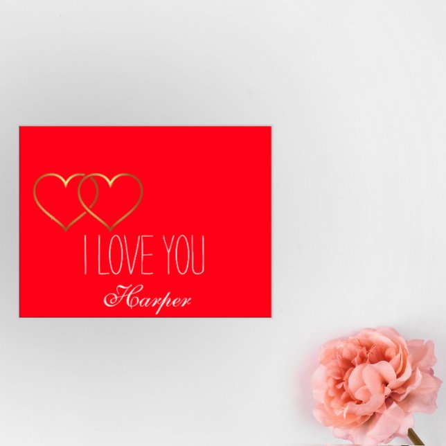 Elegant gold heart i love you red holiday postcard (Creator Uploaded)