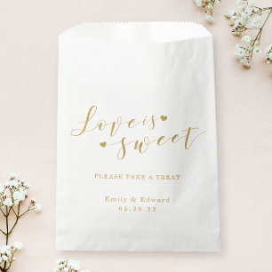 Elegant Gold Heart Love is Sweet Wedding Favour Bags