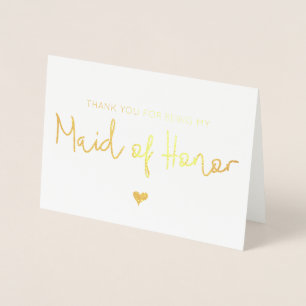Elegant Gold Heart Maid of Honour Thank You Card