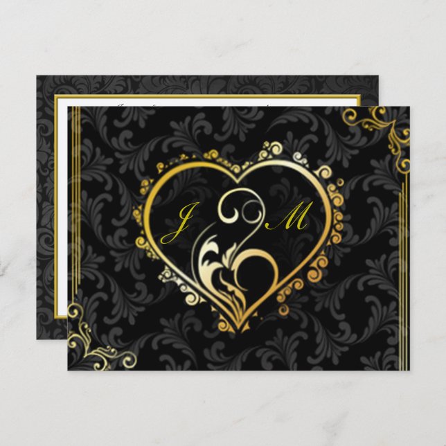 Elegant Gold Heart Monogram Engagement Party Invit Invitation (Front/Back)