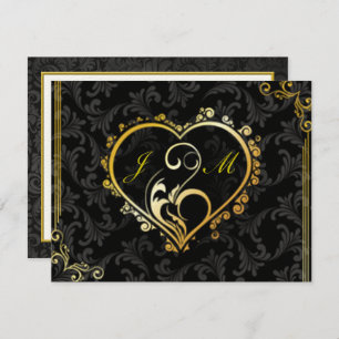 Elegant Gold Heart Monogram Reception Card