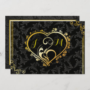 Elegant Gold Heart Monogram Wedding Invitation
