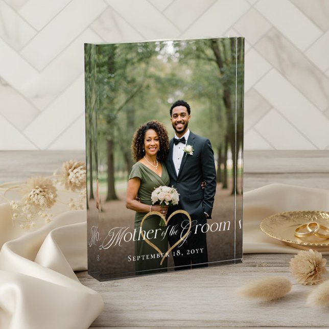 Elegant Gold Heart Mother of the Groom Keepsake Photo Block (Elegant Gold Heart Mother of the Groom Keepsake Photo Block)