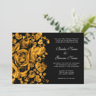 Elegant Gold Heart Roses Wedding Invitation