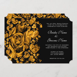 Elegant Gold Heart Roses Wedding Invitation