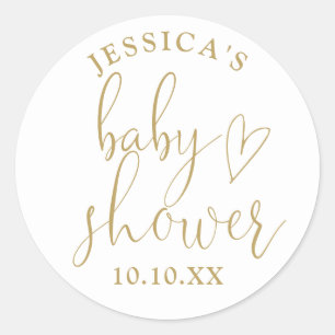 Elegant Gold Heart Script Baby Shower Favour Classic Round Sticker