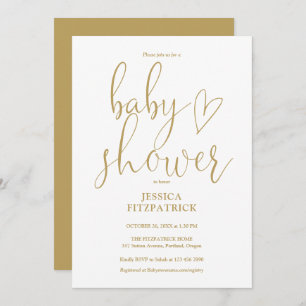 Elegant Gold Heart Script Baby Shower Invitation