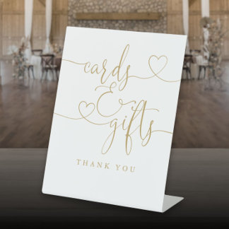 Elegant Gold Heart Script Cards And Gifts Pedestal Sign