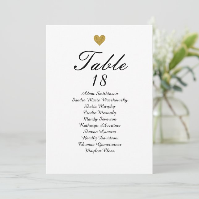 Elegant Gold Heart Table Number Seating Charts (Standing Front)