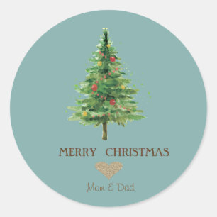 Elegant Gold Heart,Watercolor Christmas Tree Classic Round Sticker