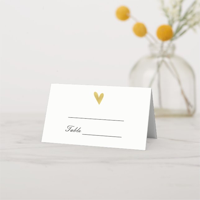 Elegant Gold Heart Wedding Folded Place Cards (Front)
