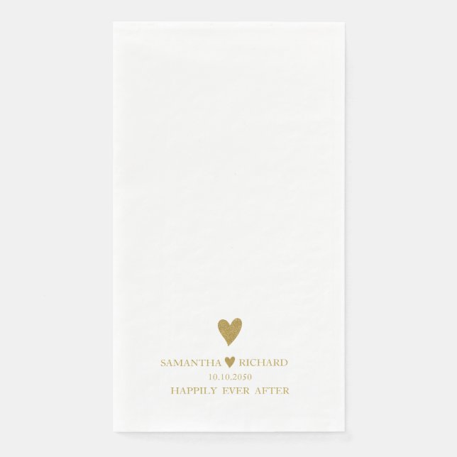  Elegant Gold Heart Wedding Happily Ever After Napkin (Front)