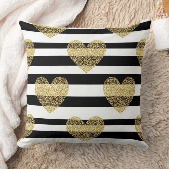 Elegant Gold Heart Wedding Stripe Pattern Cushion (Blanket)