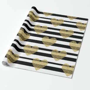 Elegant Gold Heart Wedding Stripe Pattern Wrapping Paper