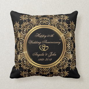 Elegant Gold Hearts 50th Wedding Anniversary Cushion